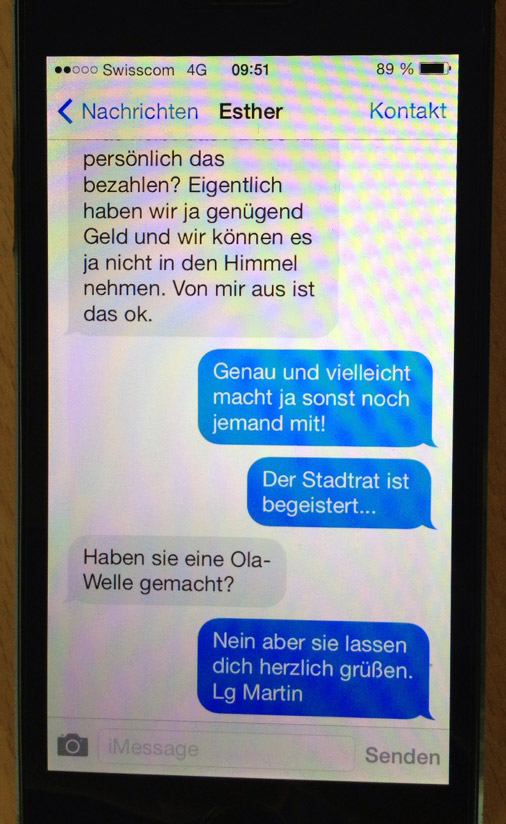 SMS-Gespräch zwischen Martin Waser und seiner Frau Esther Weibel